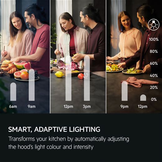 AEG 8000 AuroraTech® 90cm Cooker Hood - Black - Annotation - Smart adaptive lighting shot