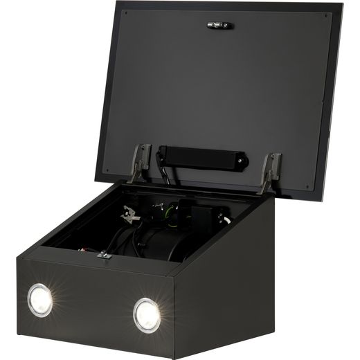 Bosch Series 2 DWK65DK60B 60cm Chimney Cooker Hood - Black - Left perspective with lid open shot