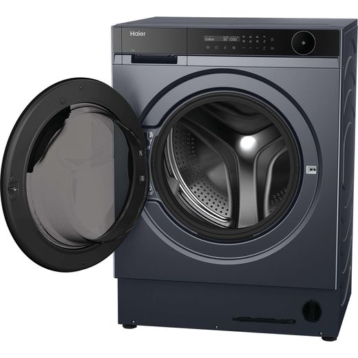 Haier Series 8 HWB100B14858GUUK Integrated 10kg Washing Machine with 1400 rpm - Graphite - Left perspective with door open shot
