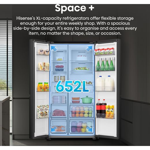 Hisense PureFlat American Fridge Freezer - Black Stainless Steel - Annotation - Space +