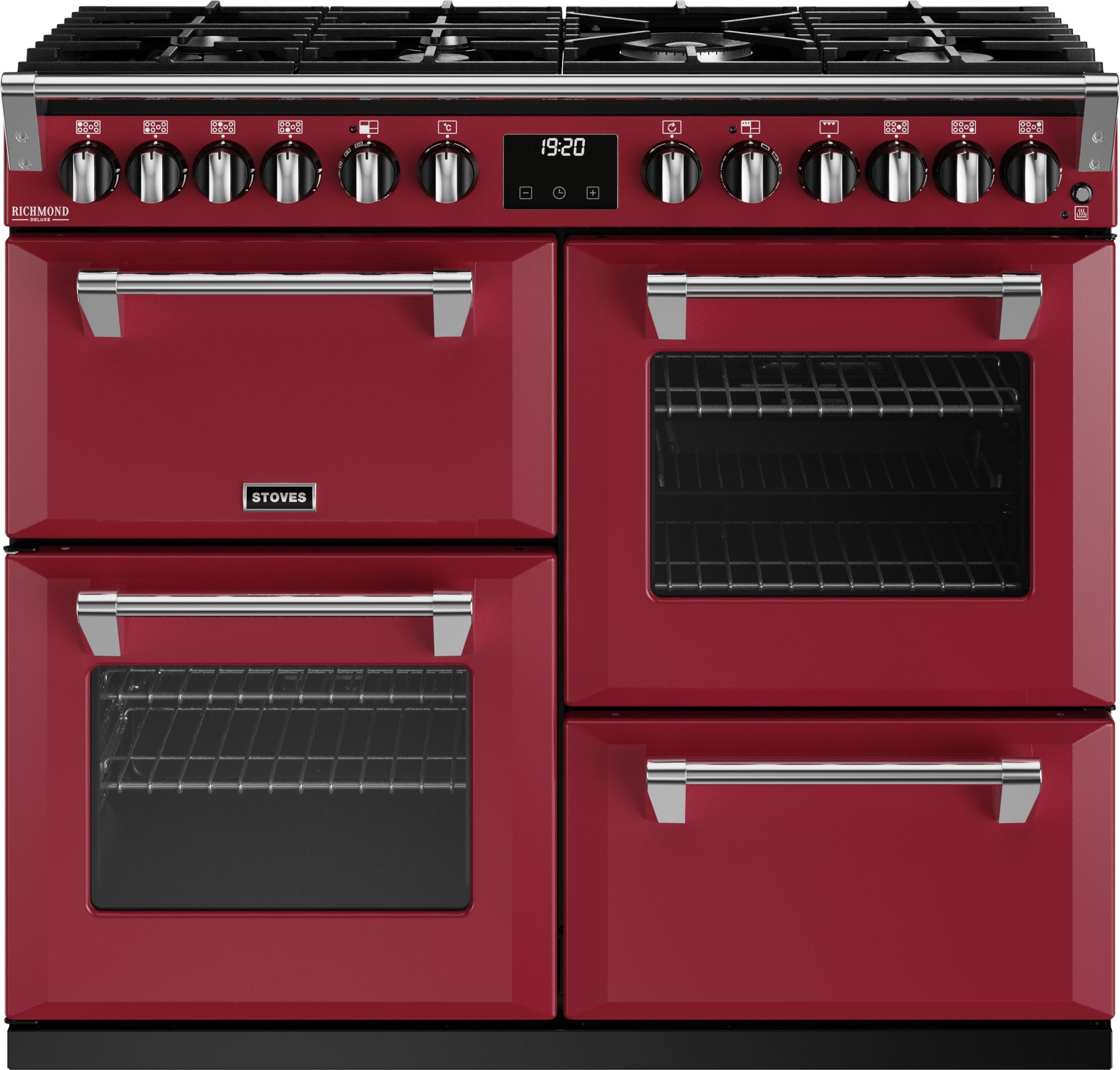 Stoves Richmond Deluxe ST DX RICH D1000DF CRE 100cm Dual Fuel Range Cooker - Chilli Red - A Rated, Red