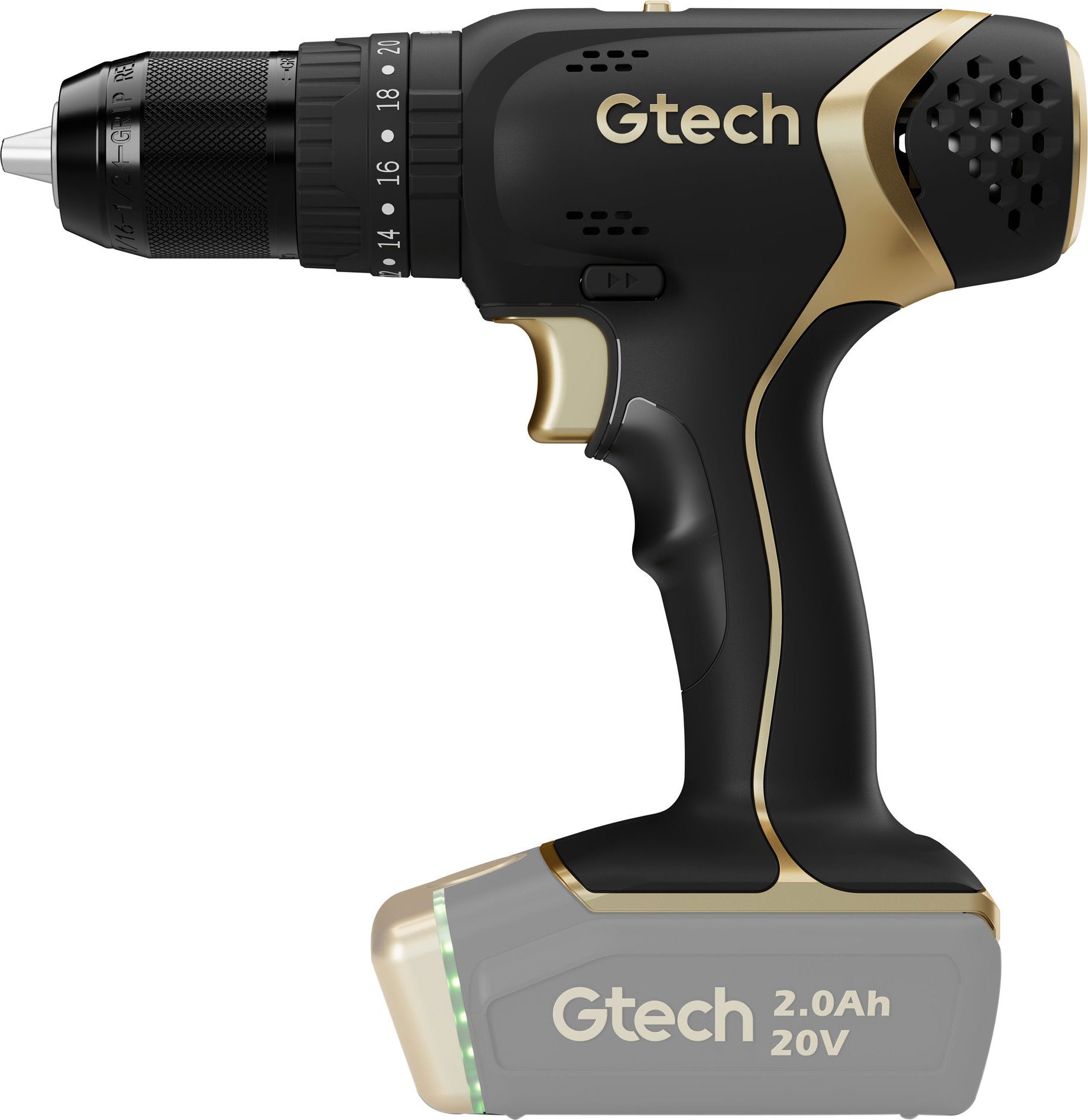 Gtech Combi Drill - Pistol Grip - Keyless Chuck - Black/Gold - 1.3 cm Chuck