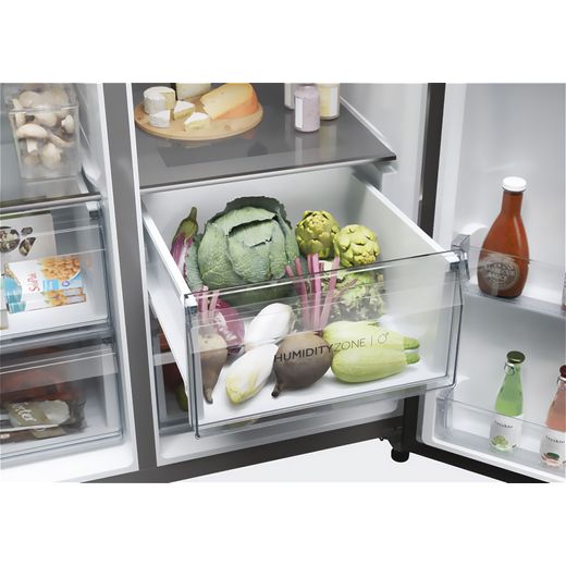 Haier American Fridge Freezer - Stainless Steel - Close up door drawer shot