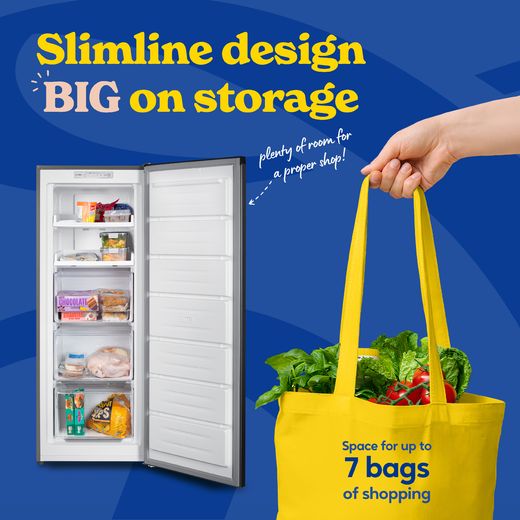 Russell Hobbs RH143FFFZ542E1SS 143cm Small Upright Freezer with Door-on-door Kit - Stainless Steel - Annotation - big storage shot 