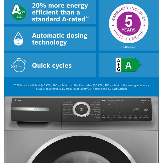 Bosch Series 6 i-Dos WGH254ARGB 10kg WiFi Connected Washing Machine with 1400 rpm - Graphite - annotation - features shot