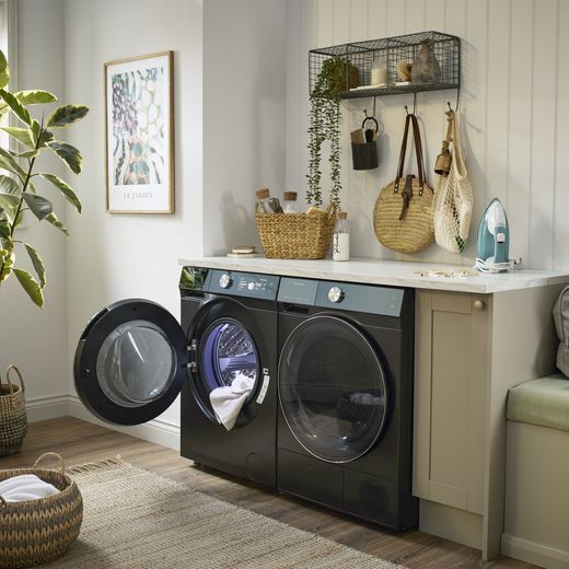 Hisense 7S Series WF7S1247BB 12kg Washing Machine with 1400 rpm - Black - Washing machine in utility room shot 