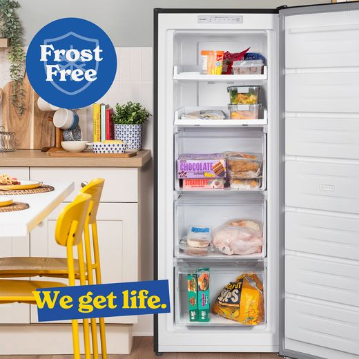 Russell Hobbs RH143FFFZ542E1B 143cm Small Upright Freezer with Door-on-door Kit - Black - Annotation - frost free shot