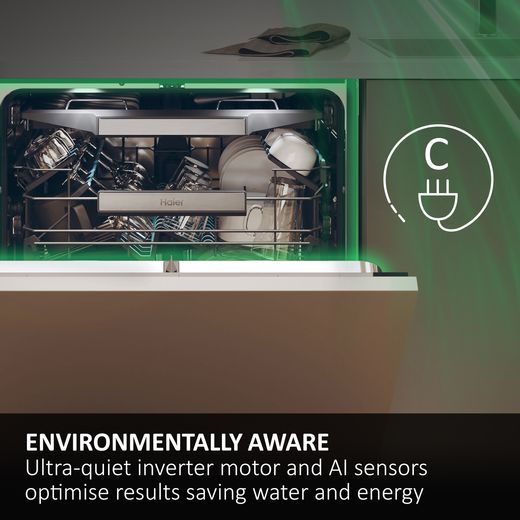 Haier I-Pro Shine Series 4 Integrated Slimline Dishwasher - Black Control Panel with Fixed Door Fixing Kit - Annotation - Environmentally aware
