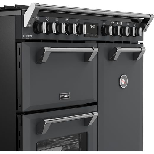 Stoves Richmond DX 90DF 90cm Dual Fuel Range Cooker - Anthracite - Close up handle shot 