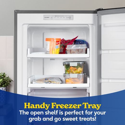 Russell Hobbs RH143FFFZ542E1SS 143cm Small Upright Freezer with Door-on-door Kit - Stainless Steel - Annotation - freezer tray shot 