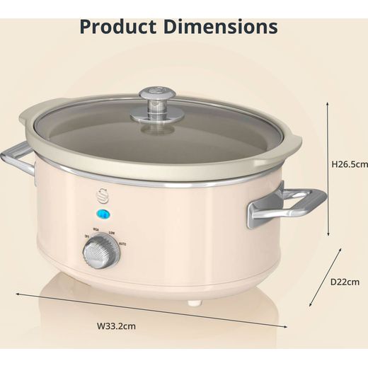 Swan Retro SF17021CN 3.5 Litre Slow Cooker - Cream - Annotation -  Dimension shot