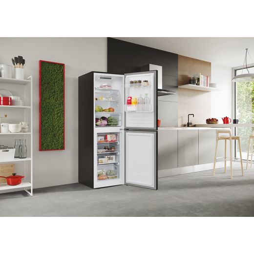Hoover Fridge Freezer - Black - Fridge freezer with door open in kitchen shot