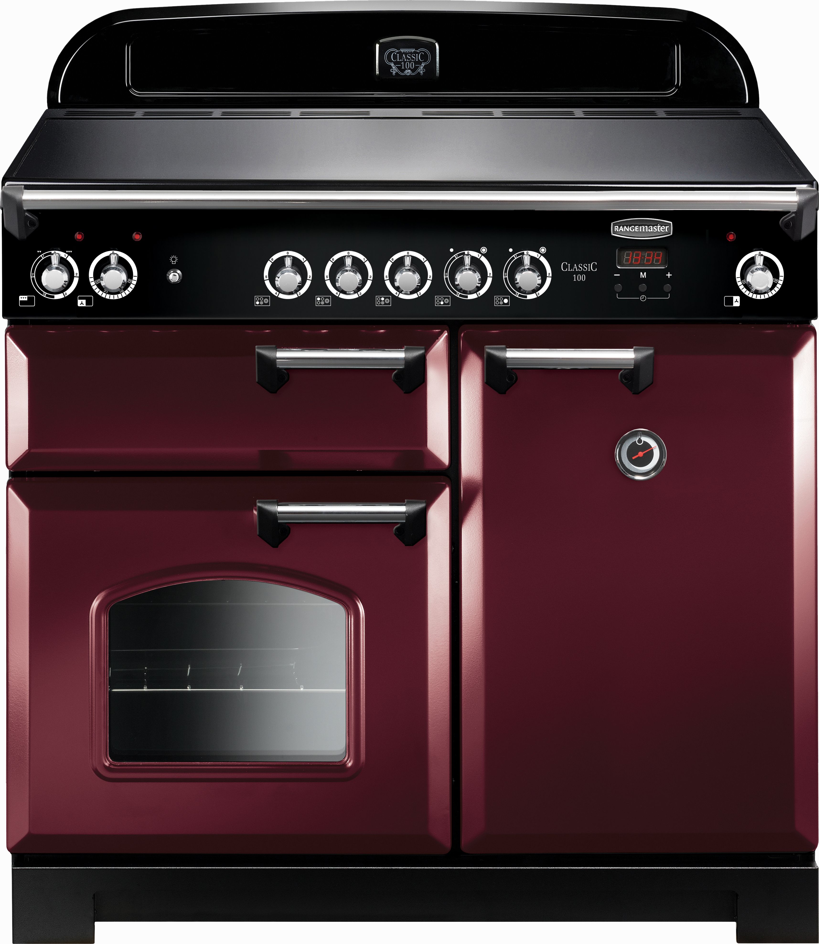 Rangemaster Classic CLA100ECCY/C 100cm Electric Range Cooker with Ceramic Hob - Cranberry / Chrome - A/A Rated, Red
