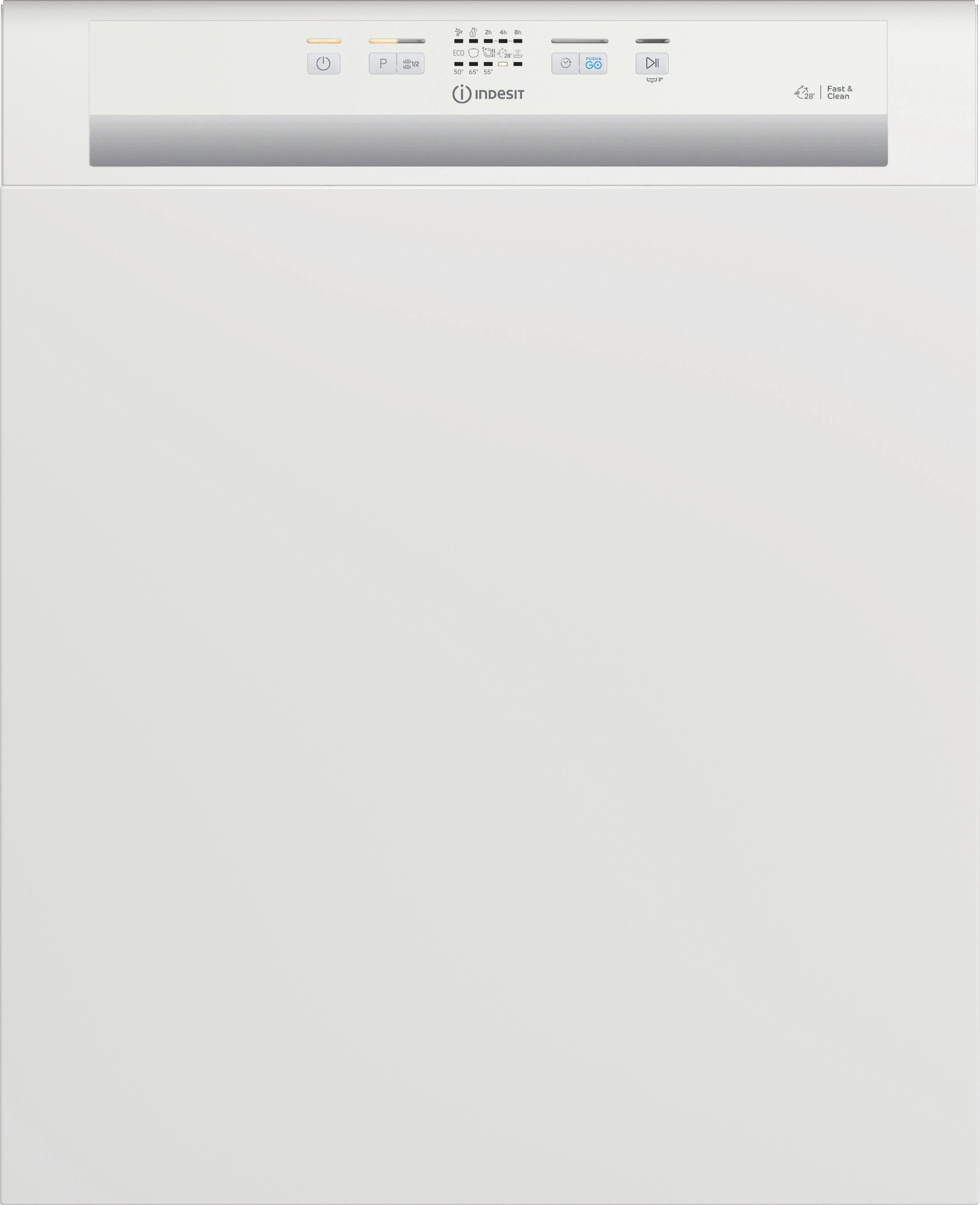 Image of Indesit I3BL626UK Semi Integrated Full Size Dishwasher - White Control Panel with Fixed Door Hinge Kit - E Rated, White