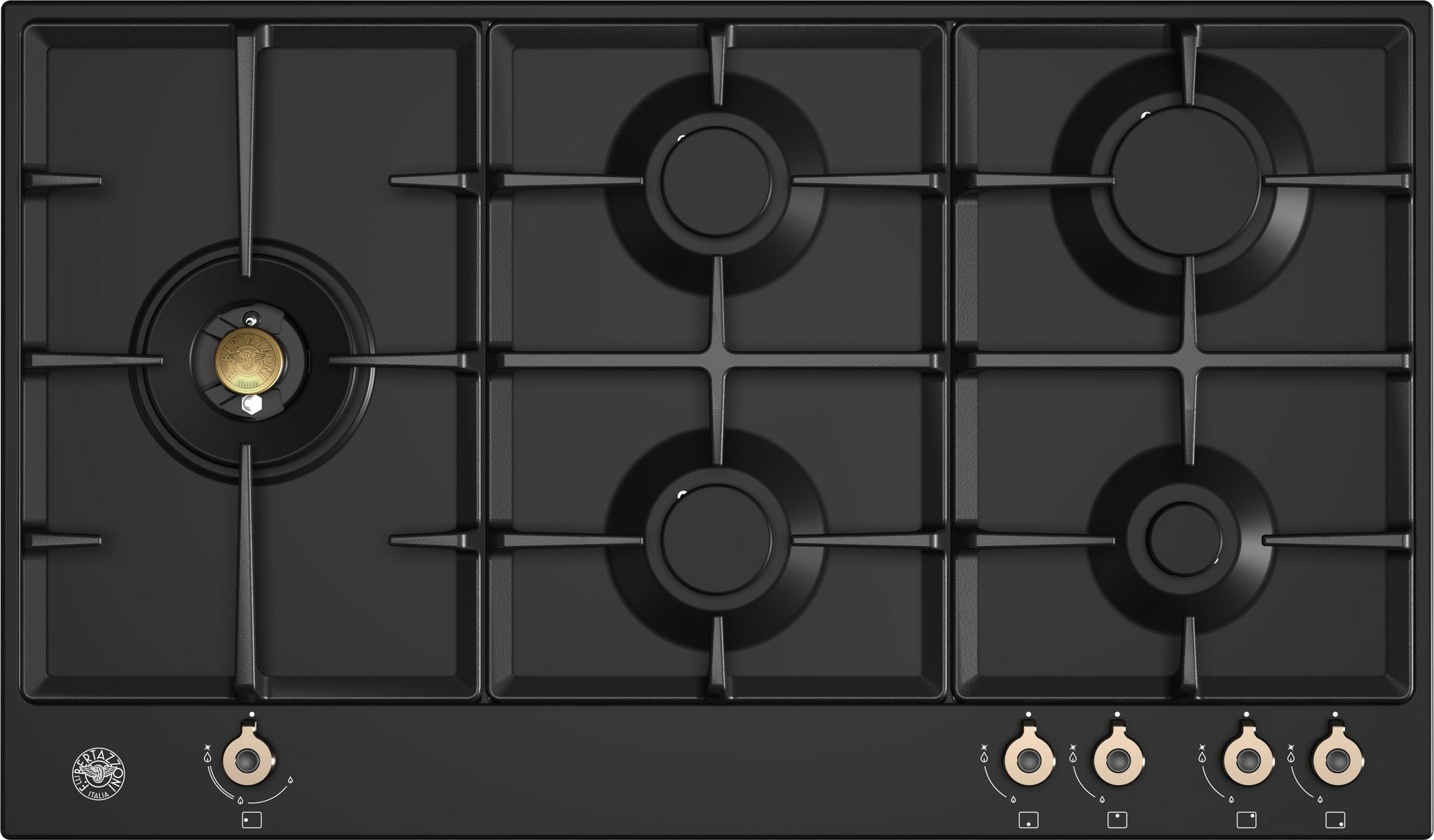 Bertazzoni 90cm 5 Burner Gas Hob - Black - Cast Iron Pan Supports