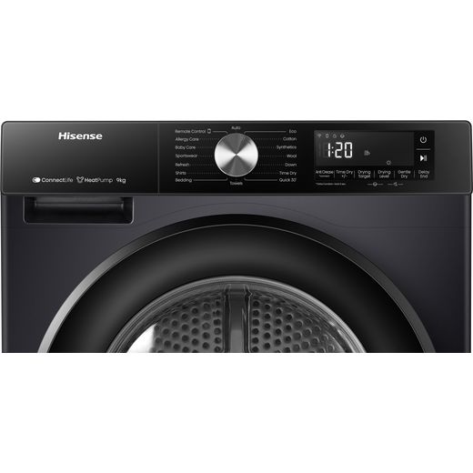 Hisense 3S Series DH3S902BBCC Wifi Connected 9Kg Heat Pump Tumble Dryer - Black - Control panel