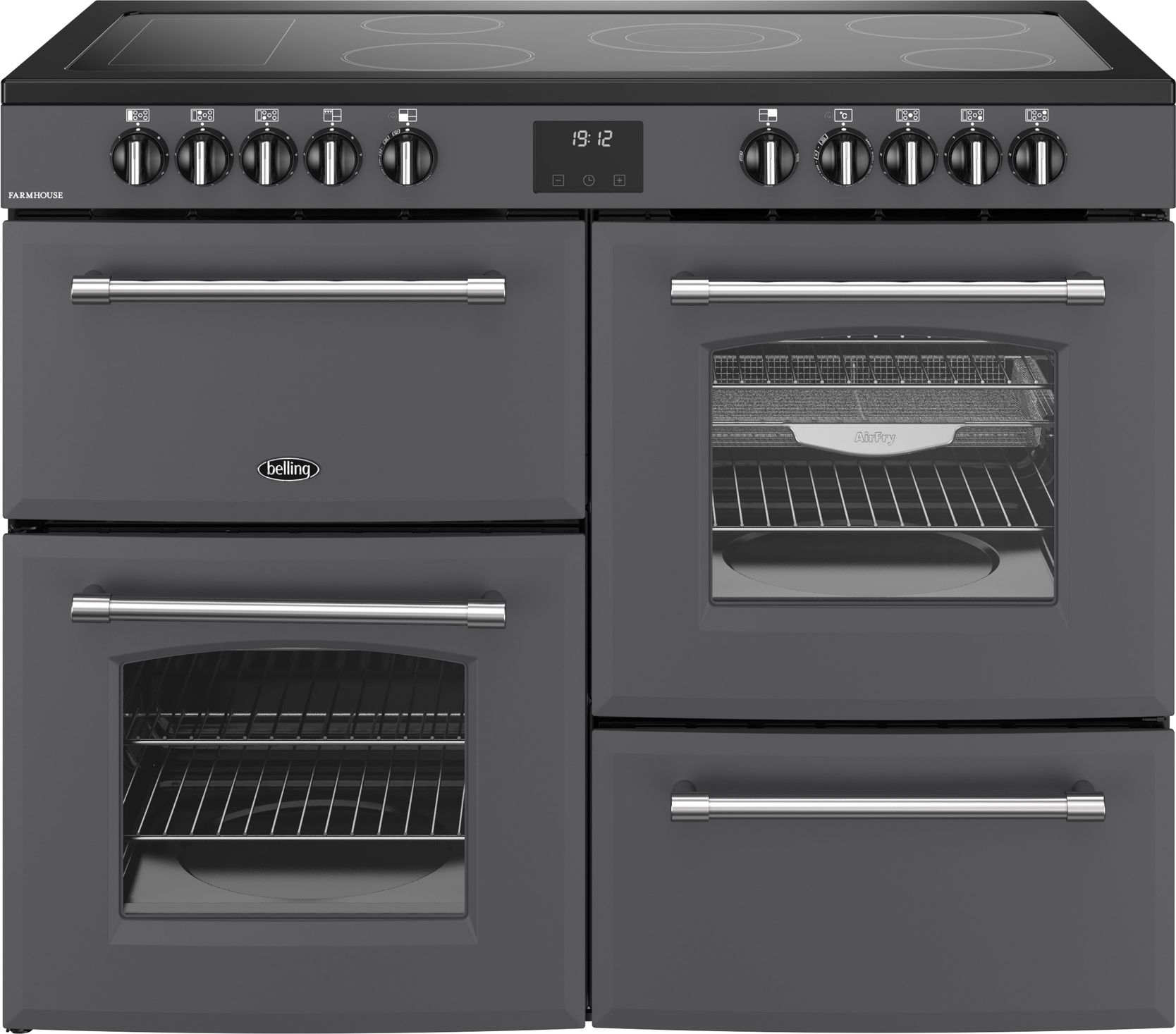 Image of Belling Farmhouse 110E 110cm wide Electric Range Cooker with Ceramic Hob - Anthracite - A/A Rated, Grey