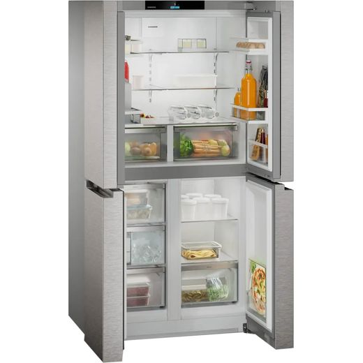 Liebherr Pure American Fridge Freezer - Stainless Steel - Right perspective with door open shot