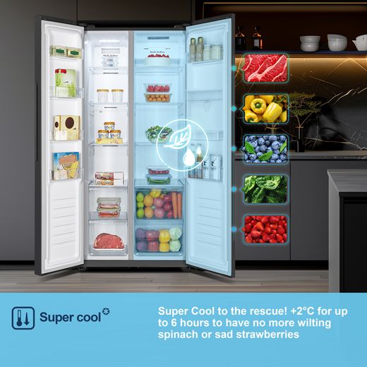 Fridgemaster American Fridge Freezer - Black - Annotation - Super Cool