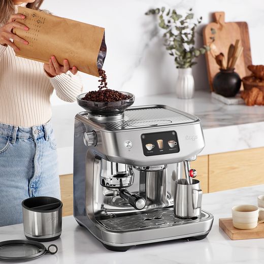 Sage the Oracle Jet Espresso Coffee Machine - Black Truffle - Pouring coffee beans into hopper