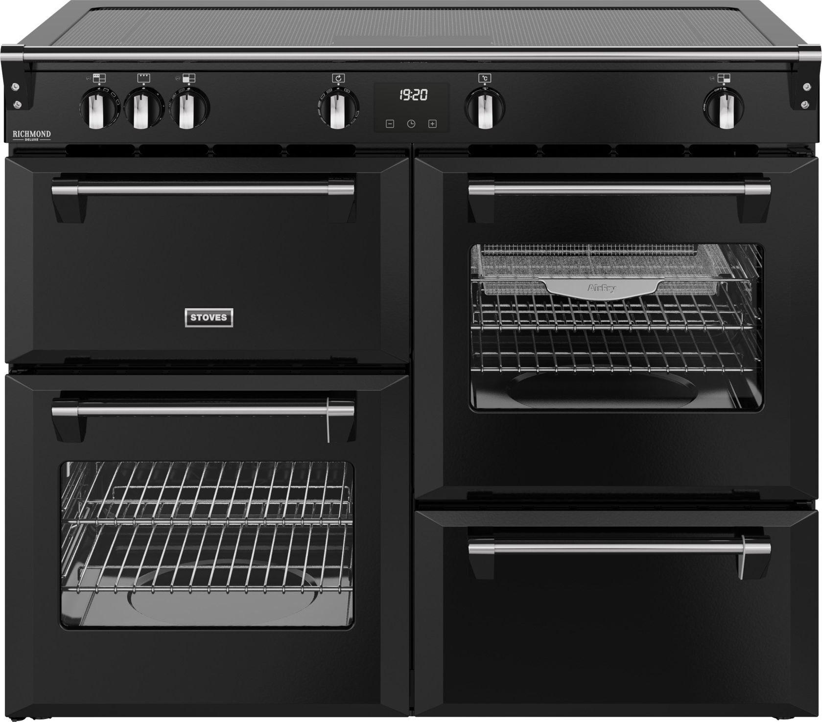 Stoves Black Electric Range Cooker - 110cm - Induction Hob - 4 Ovens - A Rated