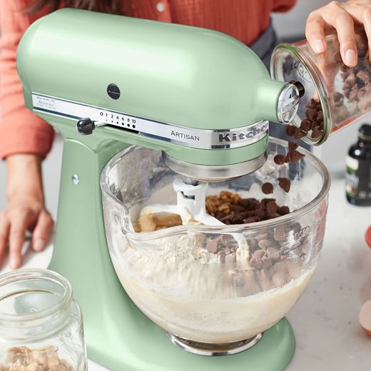 KitchenAid Artisan 5KSM125BPT Stand Mixer with 4.8 Litre Bowl - Pistachio - Person using mixer