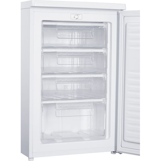 Candy Table Top CUHS58EWK 85cm Small Upright Freezer - White - Close up shelves shot