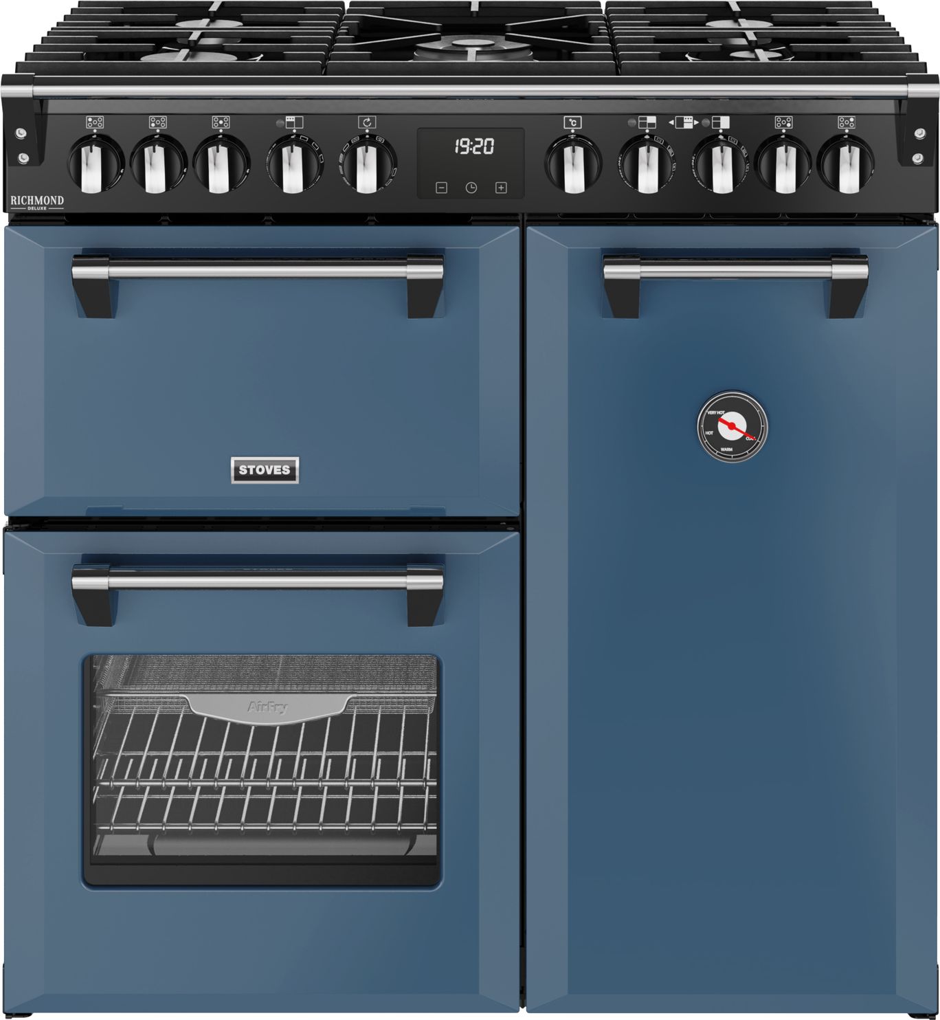 Stoves 90cm Dual Fuel Range Cooker - 5 Gas Burner Hob - Twilight Blue - 3 Oven