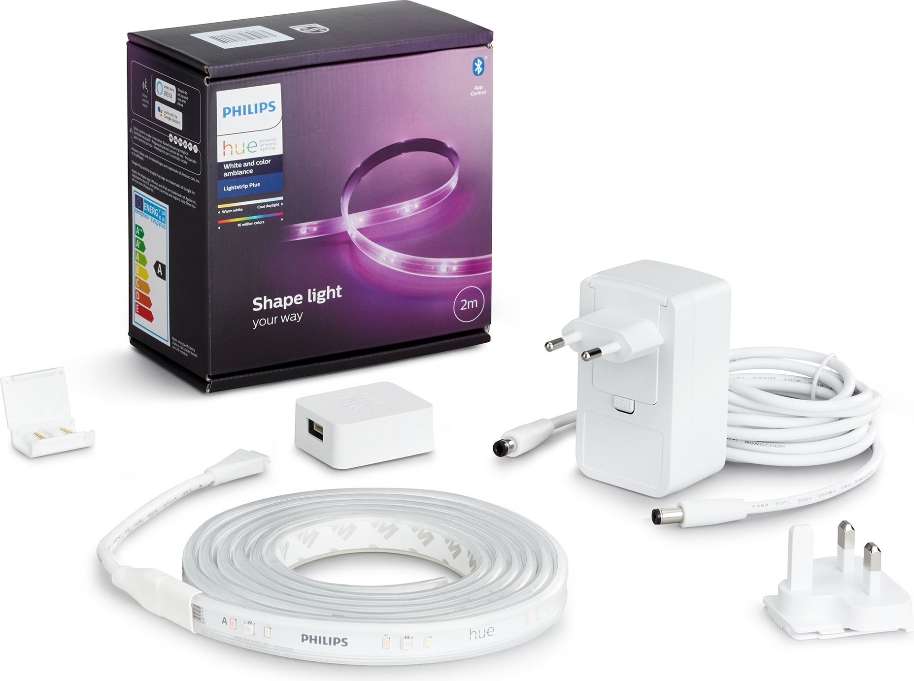 Philips Hue White and Colour Smart LED Lightstrip 2m - White, White