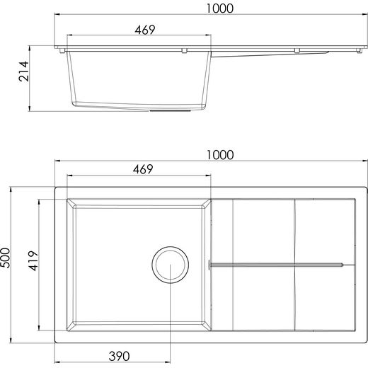 Rocklite Milton1xlWH Kitchen Sink White - Annotation - dimension shot