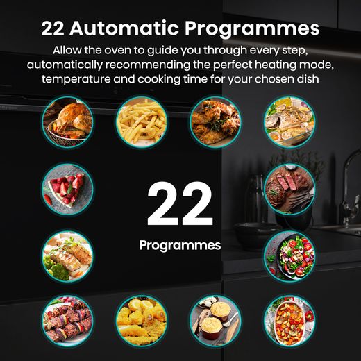 Hisense Hi6 BlackLine BIM45342ADBGUK Built In Compact Electric Single Oven with Microwave Function - Jet Black - Annotation - 22 programme shot