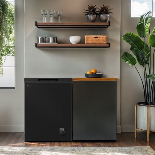 Fridgemaster MCF145EB Chest Freezer - Black - Freezer in room