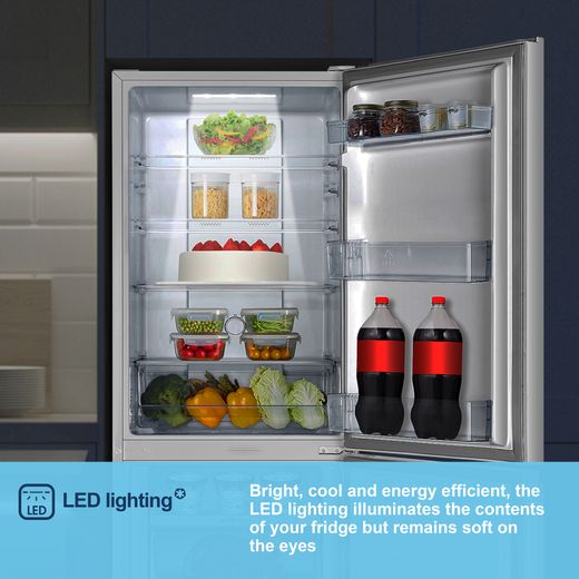 Fridgemaster MC55251D 182cm 50/50 No Frost Fridge Freezer - White - Annotation - LED lighting shot