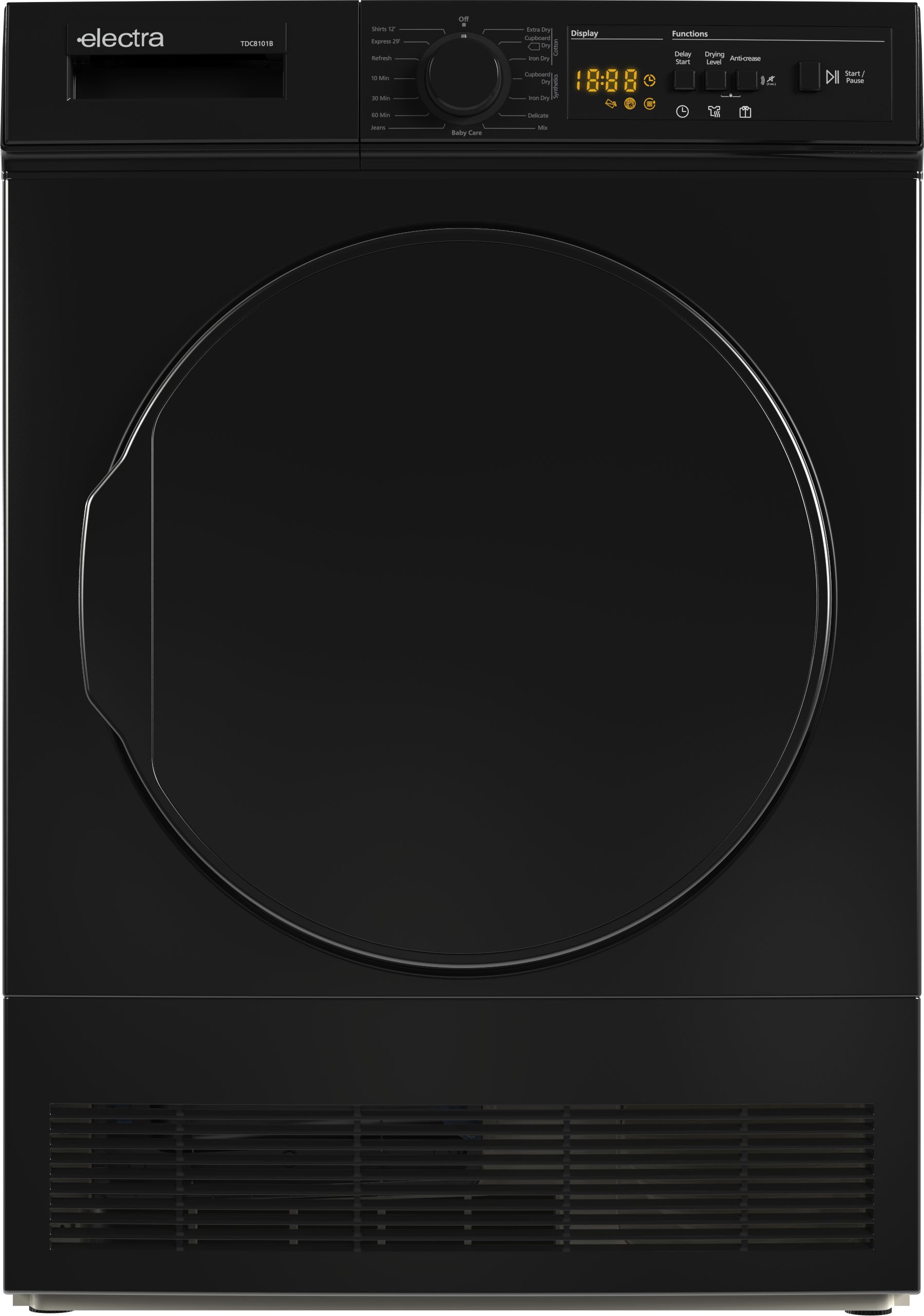 Electra TDC8101B 8Kg Condenser Tumble Dryer - Black - B Rated, Black