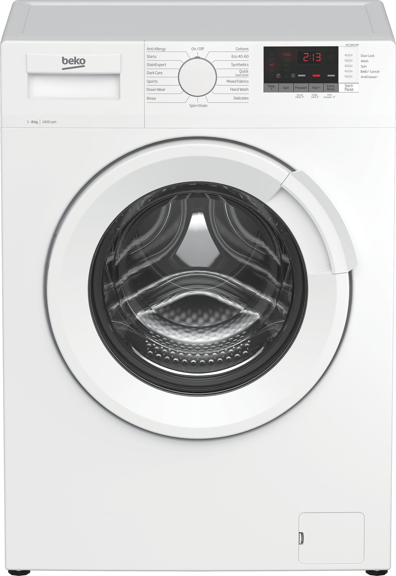 Beko WTL84151W 8kg Washing Machine with 1400 rpm - White - C Rated, White