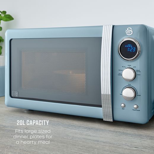 Swan Retro SM22030LBLN 20 Litre 26cm High, Freestanding Small Standard Microwave Oven - Blue - Annotation - Capacity shot