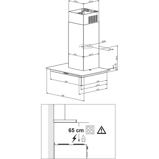 Beko HCF61620X 60 cm Chimney Cooker Hood - Stainless Steel - Annotation - Dimension shot