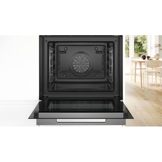 Bosch Serie 8 Electric Single Oven - Black - Oven door open in modern kitchen