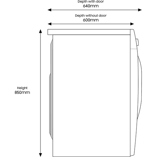 Samsung Series 6 OptimalDry™ DV90T6240LN Wifi Connected 9Kg Heat Pump Tumble Dryer - Graphite - Dimensions