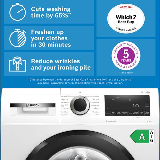 Bosch Series 6 WGG254Z1GB 10kg Washing Machine with 1400 rpm - White - annotation - features shot