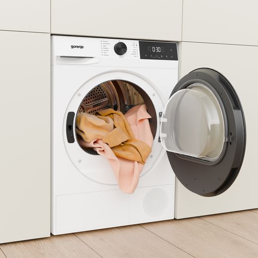 Gorenje G200 Series DG2P9D/UK 9Kg Heat Pump Tumble Dryer - White - Tumble dryer in room with door open
