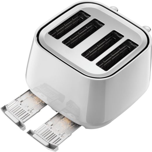 De'Longhi Eclettica CTY4003.W 4 Slice Toaster - White - Top view crumb tray shot