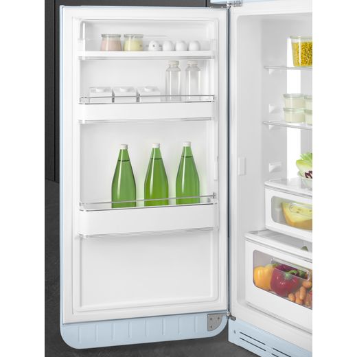 Smeg 50s Style Retro Left Hand Hinge FAB30LPB6UK 172cm 80/20 Fridge Freezer - Pastel Blue - Door open