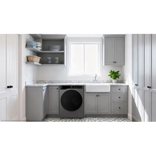 Hoover HBQD 413BL9U-80 WiFi Connected Washing Machine with 1400 rpm - Graphite - washing machine in kitchen shot