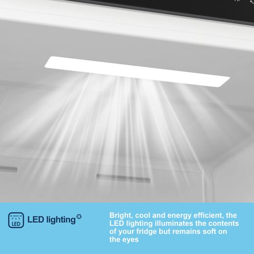 Fridgemaster MBC55252NE 177cm 70/30 Integrated No Frost Fridge Freezer with Sliding Door Fixing Kit - White - Annotation - LED lighting