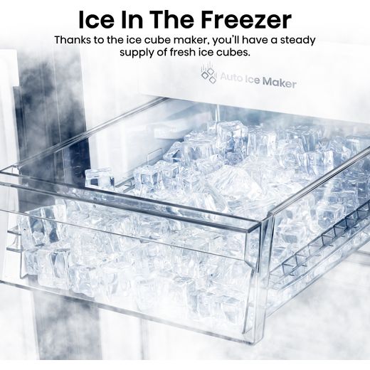 Hisense PureFlat Slim American Fridge Freezer - Black / Stainless Steel - Annotation - ice in the freezer shot