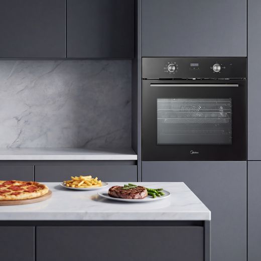 Midea Xpress Fry MBO65M90D2-BK Built In Electric Single Oven - Black - oven in kitchen shot
