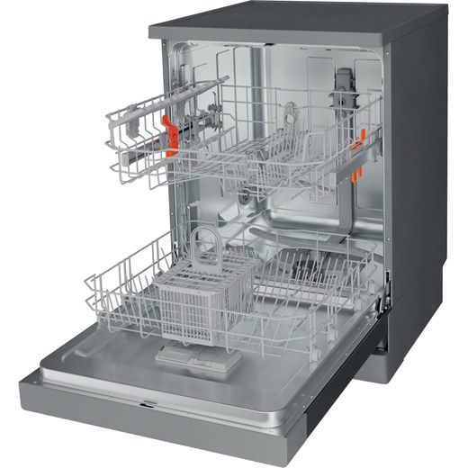 Hotpoint Standard Dishwasher - Stainless Steel  - Left perspective with door open shot 