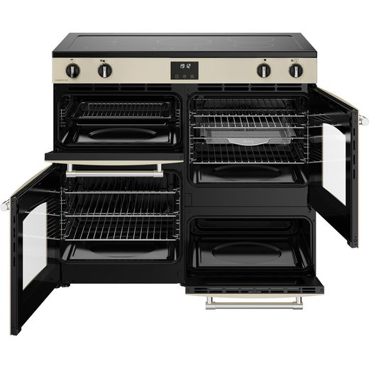 Belling Farmhouse 100Ei 100cm Electric Range Cooker with Induction Hob - Cream - Front with door open shot