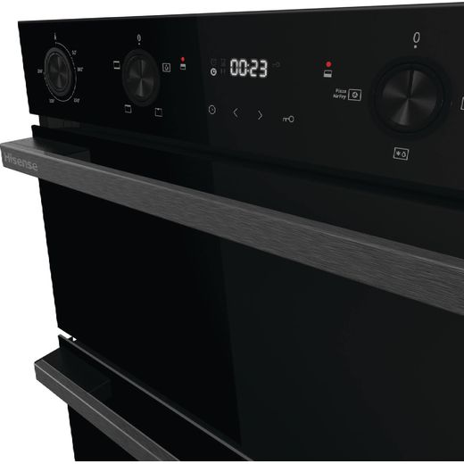 Hisense Hi6 Built In Electric Double Oven - Black - Close up handle shot 
